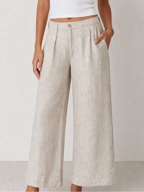 BRAX Feel Good Style Maine Beige Wide Leg Crop Pants Women US 27/30 100% Linen